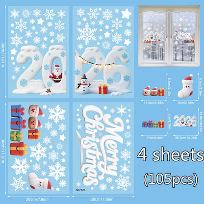 Double-Sided Removable Black Gold Christmas Window Cling Stickers - Santa Claus & Snowflake Decor