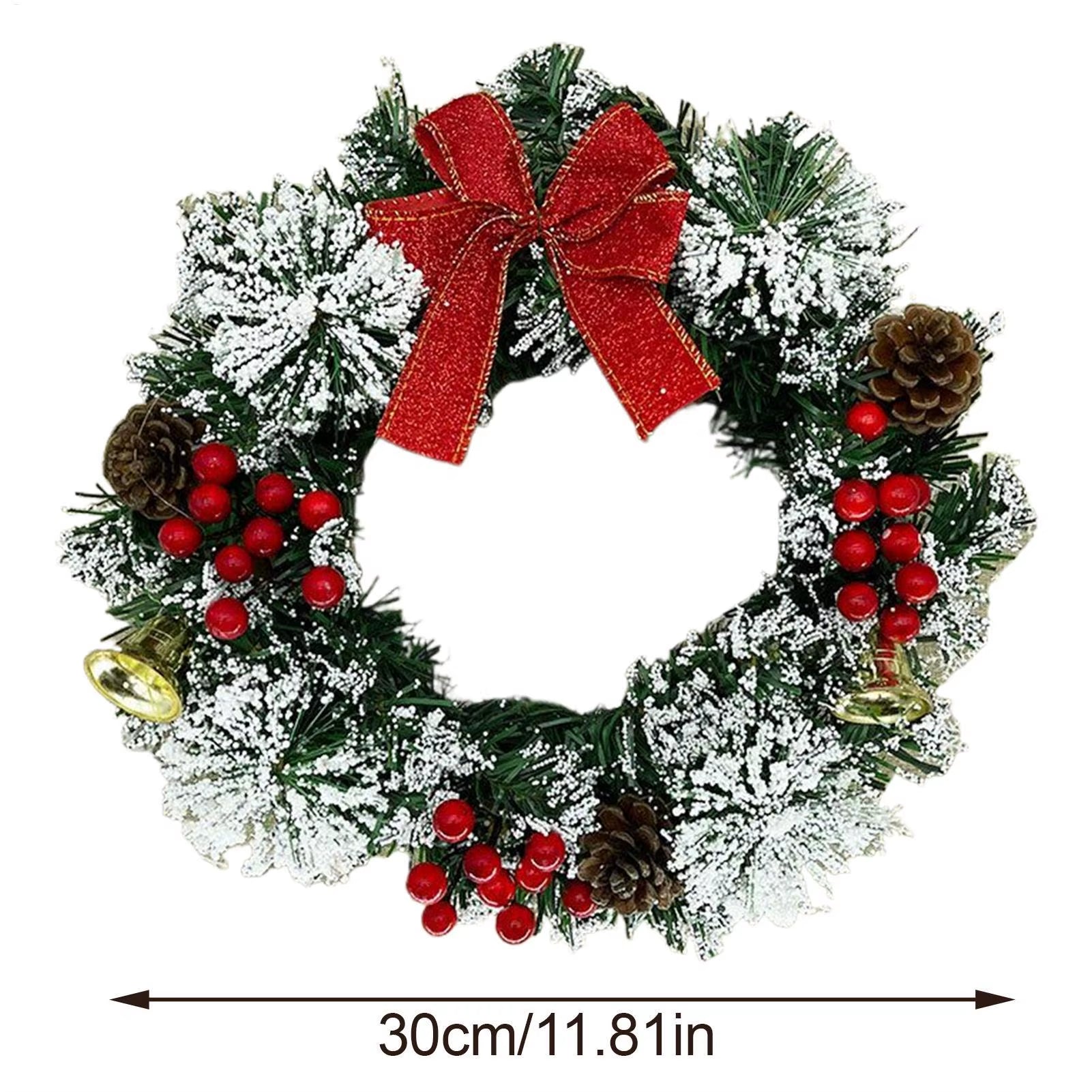 Festive 30Cm Christmas Wreath with Berries, Bow, and Bells - Perfect Holiday Decor for Door, Window, and Wall!