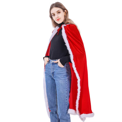 Halloween Christmas Costumes Adult Women Sexy Hooded Cloak Mrs Santa Claus Velvet Fur Red Clothing
