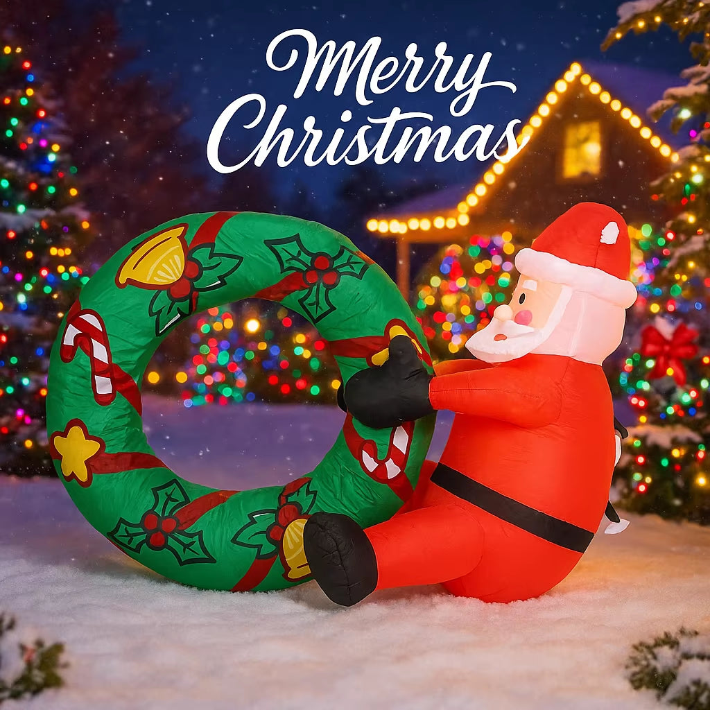 Festive 3.28FT Inflatable Santa Claus Swim Ring with LED Lights - Perfect for Christmas Parties, Home Decor, and Yard Ornaments!