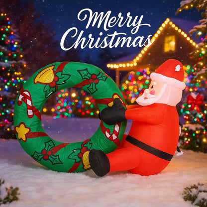 Festive 3.28FT Inflatable Santa Claus Swim Ring with LED Lights - Perfect for Christmas Parties, Home Decor, and Yard Ornaments!