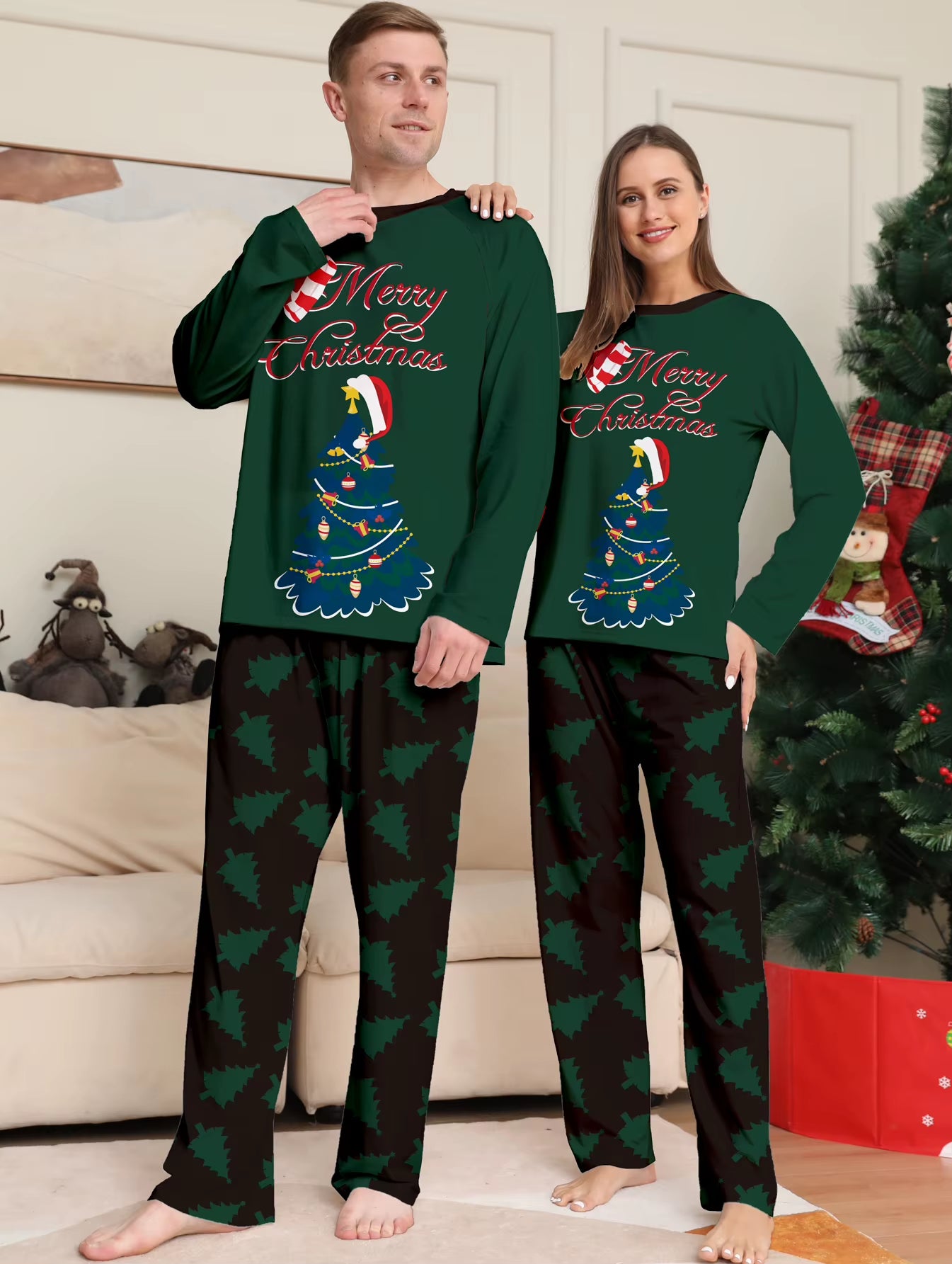 Matching Family Christmas Pajamas Set - Father, Mother, Kids, and Baby Top & Pants for Festive Homewear
