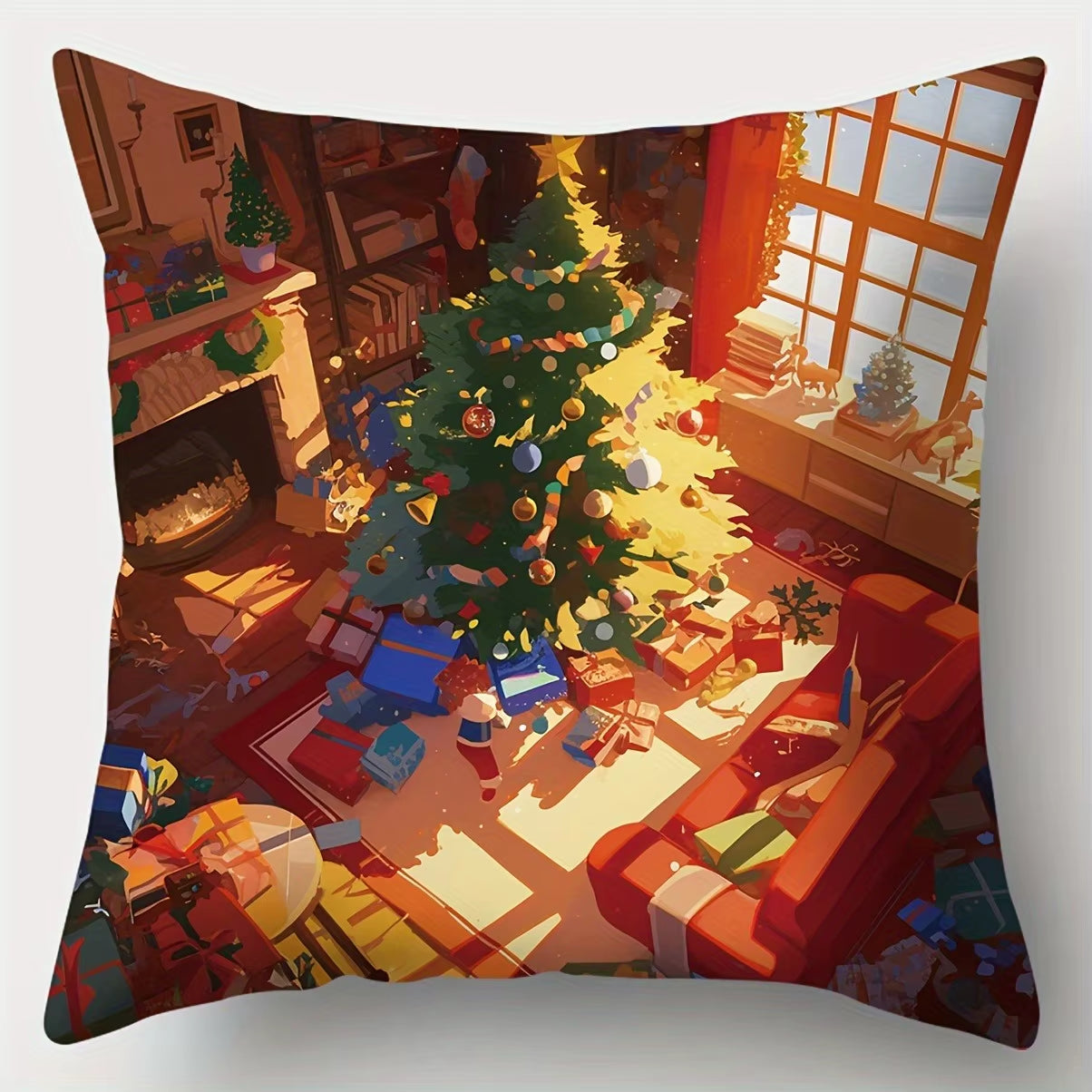 Cheerful Christmas Santa Claus Throw Pillow - Festive Sofa Cushion Cover for Holiday Decor & New Year Gifts