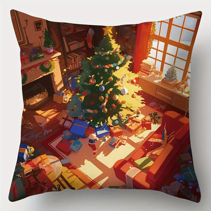 Cheerful Christmas Santa Claus Throw Pillow - Festive Sofa Cushion Cover for Holiday Decor & New Year Gifts