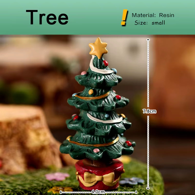 Festive Miniature Christmas Tree Figurines - Snowman, Santa, Bear & Deer for Dollhouse & Garden Decor