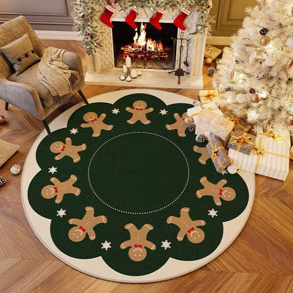 VIKAMA Festive Red and White Round Carpet with 3D Embroidery - Anti-Slip Short Pile Christmas Decoration