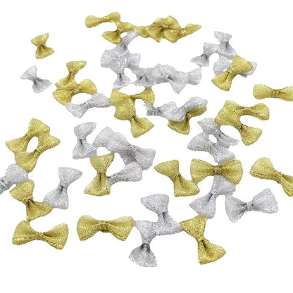 50Pcs Handmade Gold & Silver Ribbon Bows - Perfect for Wedding Invites & Craft Embellishments (15mm-30mm)