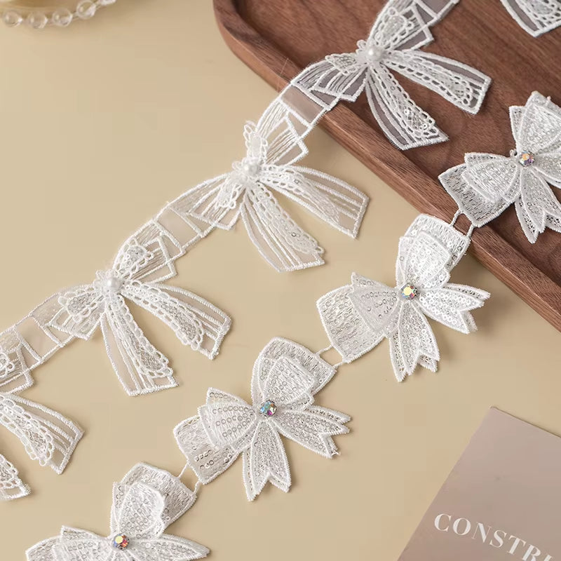 Elegant 3D Butterfly Lace Trim with Rhinestones - Perfect for Wedding Dresses, DIY Crafts, and Floral Decor!