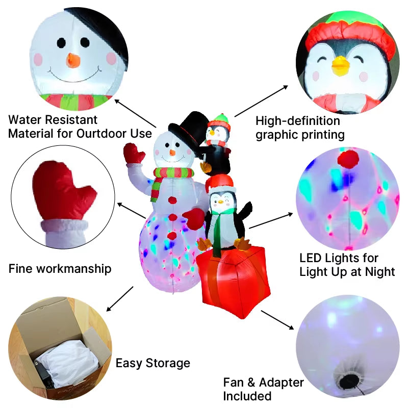 5.9FT Inflatable Snowman Penguins with LED Lights - Perfect Holiday Outdoor Decor for Your Home and Yard Party