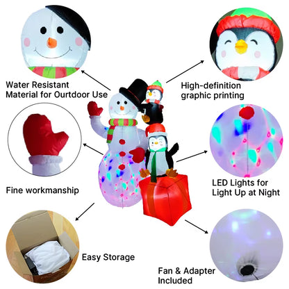 5.9FT Inflatable Snowman Penguins with LED Lights - Perfect Holiday Outdoor Decor for Your Home and Yard Party