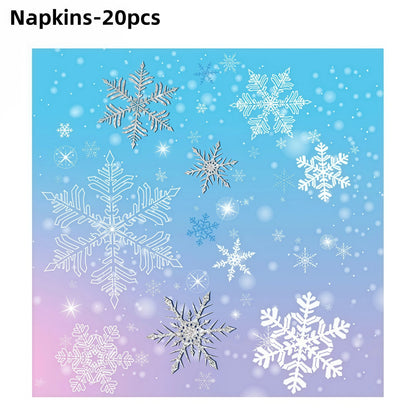 Festive Frozen Snowflake Party Supplies Set - Blue & Purple Tableware with Cups, Plates, Napkins, and Tablecloth for Christmas & Birthday Celebrations