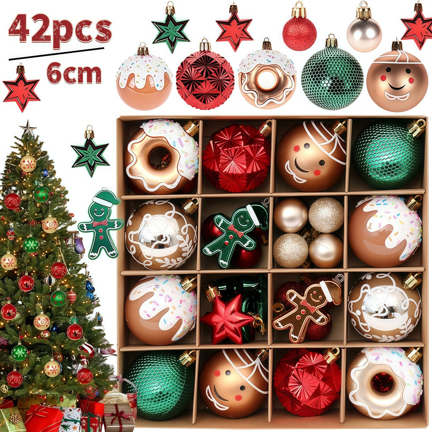 6Cm Snowflake Christmas Ball Ornament Set - Festive Tree Hanging Decor for Home & New Year Celebrations!