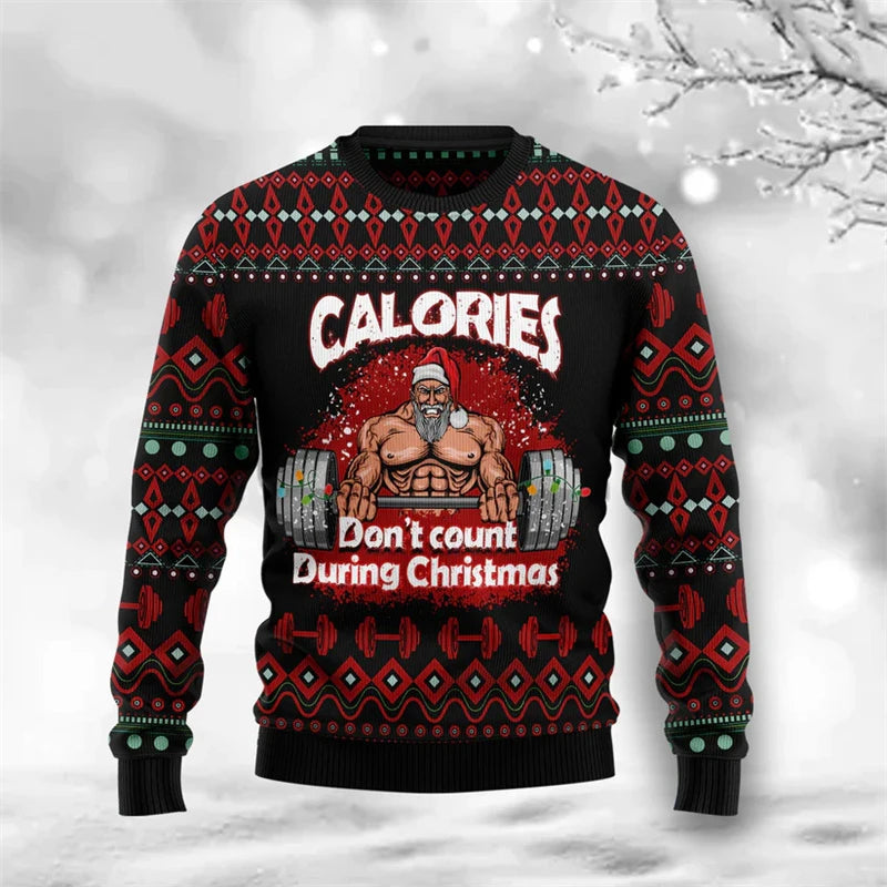 Festive 3D Printed Cartoon Muscle Santa Claus Ugly Christmas Sweater - Perfect Holiday Hoodie for Men!