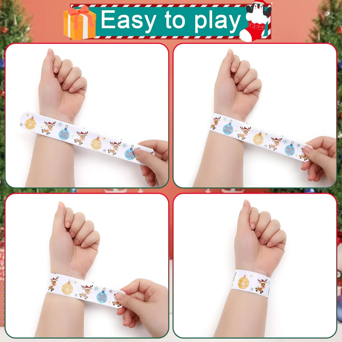 Festive 12/36PCS Christmas Slap Bracelets - Perfect Holiday Party Favors & Stocking Stuffers!