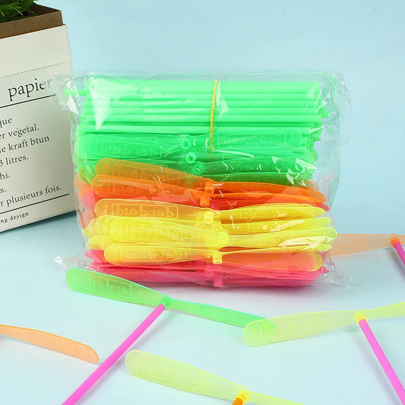 50-Pack Colorful Plastic Bamboo Dragonfly Flying Propellers - Perfect Outdoor Toy for Kids' Birthday Parties, Pinata Fillers, and Goodie Bags!