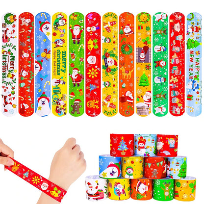 Festive 12/36PCS Christmas Slap Bracelets - Perfect Holiday Party Favors & Stocking Stuffers!