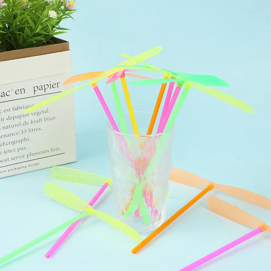 50-Pack Colorful Plastic Bamboo Dragonfly Flying Propellers - Perfect Outdoor Toy for Kids' Birthday Parties, Pinata Fillers, and Goodie Bags!