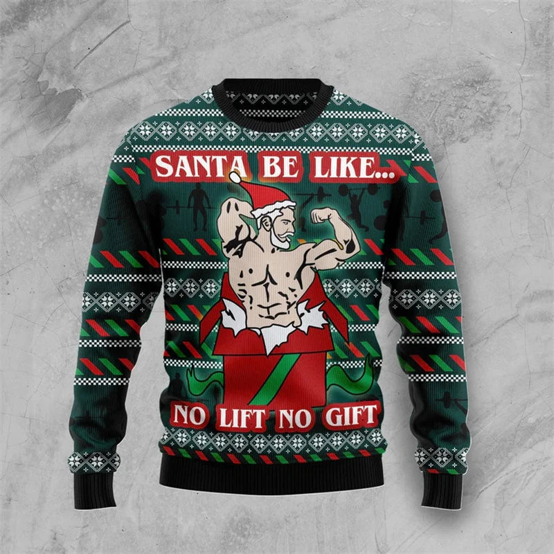 Festive 3D Printed Cartoon Muscle Santa Claus Ugly Christmas Sweater - Perfect Holiday Hoodie for Men!