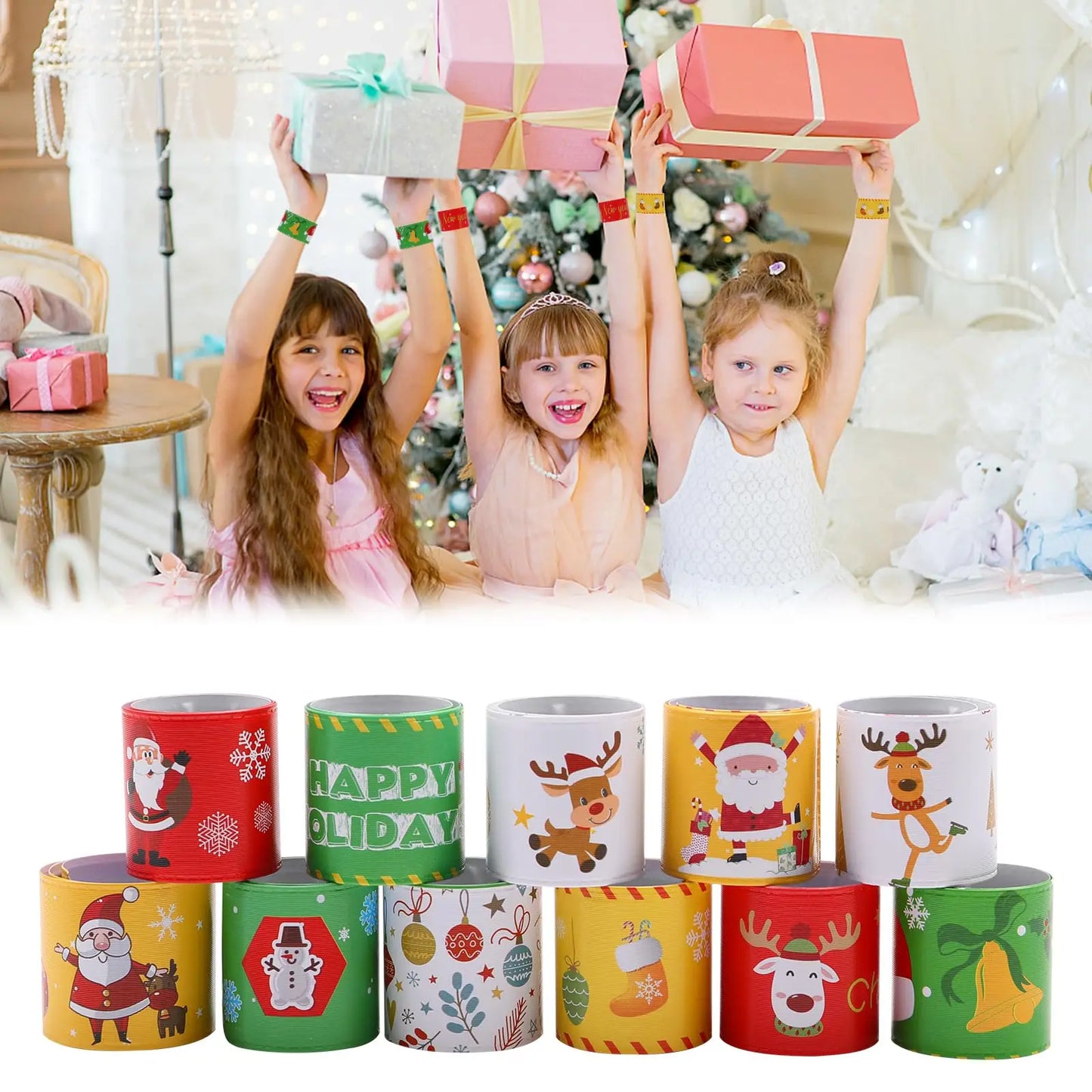 Festive 12/36PCS Christmas Slap Bracelets - Perfect Holiday Party Favors & Stocking Stuffers!