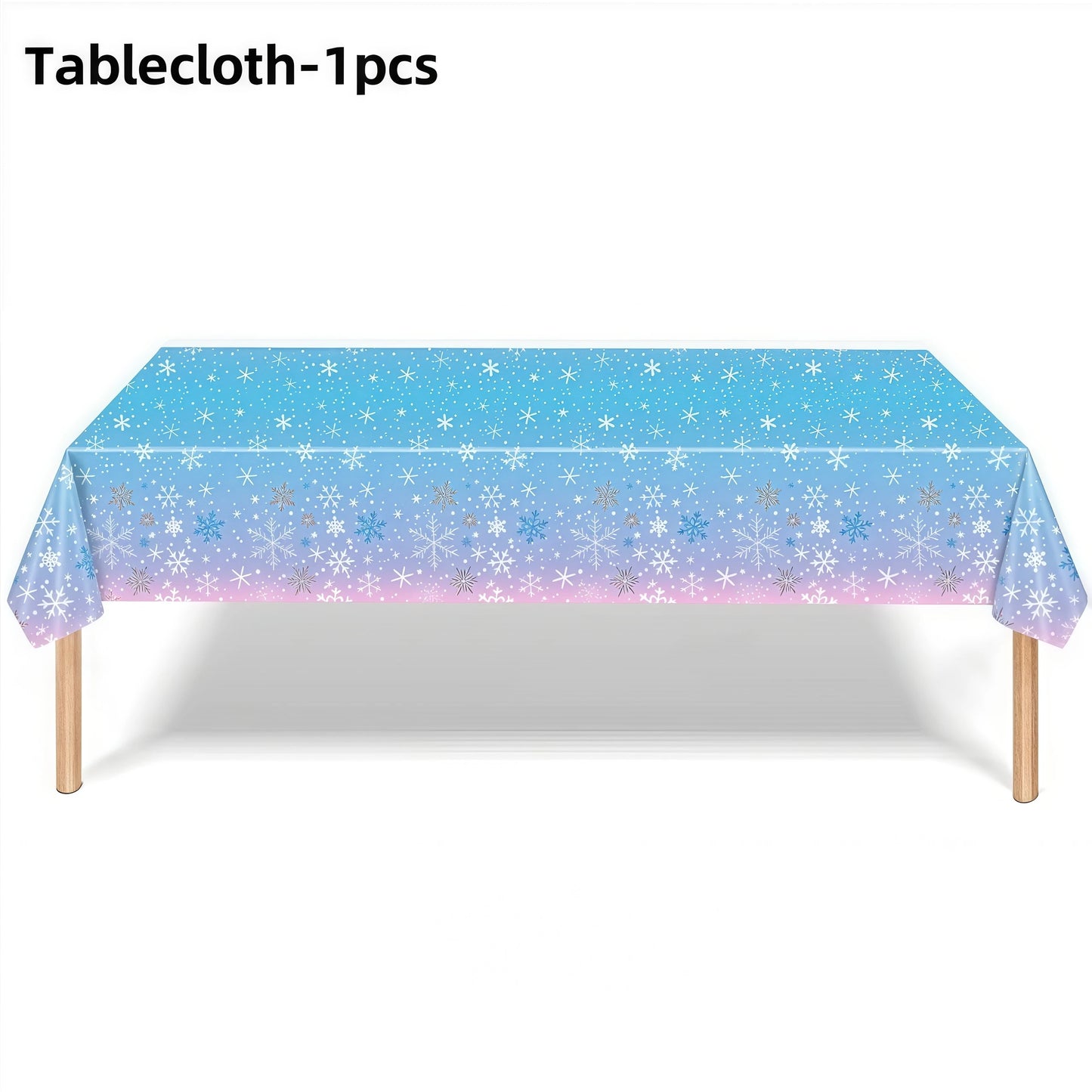 Festive Frozen Snowflake Party Supplies Set - Blue & Purple Tableware with Cups, Plates, Napkins, and Tablecloth for Christmas & Birthday Celebrations