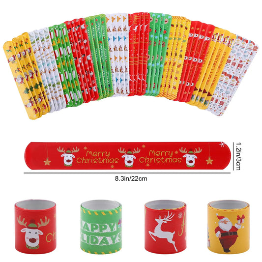 Festive 12/36PCS Christmas Slap Bracelets - Perfect Holiday Party Favors & Stocking Stuffers!