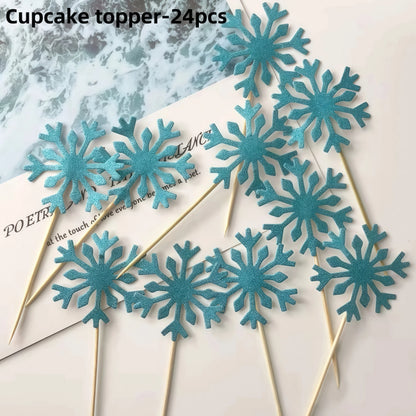 Festive Frozen Snowflake Party Supplies Set - Blue & Purple Tableware with Cups, Plates, Napkins, and Tablecloth for Christmas & Birthday Celebrations