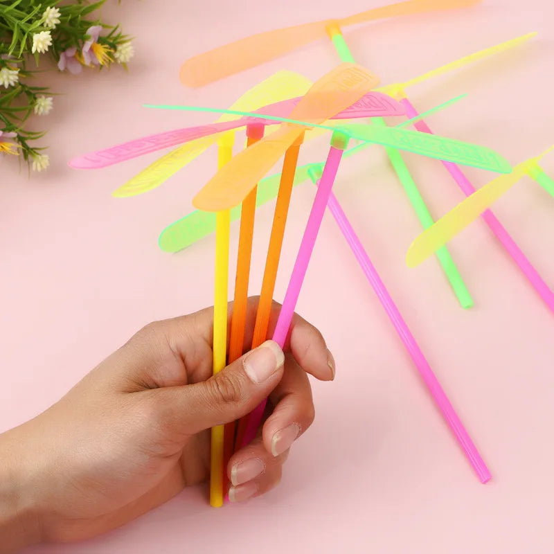 50-Pack Colorful Plastic Bamboo Dragonfly Flying Propellers - Perfect Outdoor Toy for Kids' Birthday Parties, Pinata Fillers, and Goodie Bags!