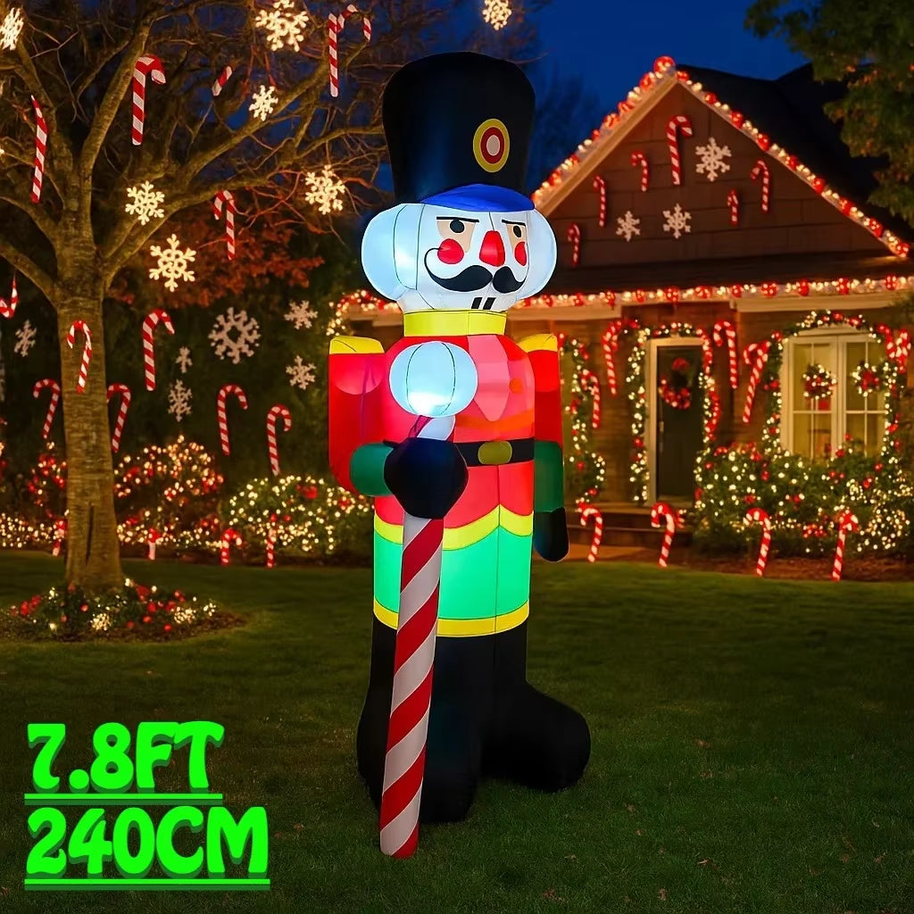 Giant 7.8FT Nutcracker Soldier Inflatable with LED Lights - Festive Holiday Outdoor Decor for Home & Yard Party