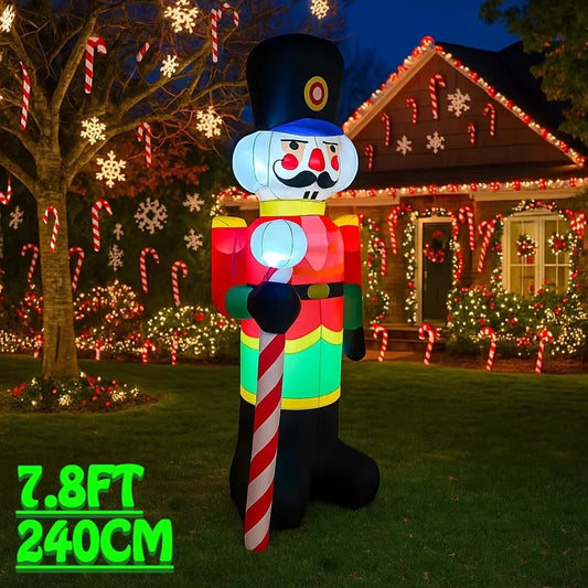 Giant 7.8FT Nutcracker Soldier Inflatable with LED Lights - Festive Holiday Outdoor Decor for Home & Yard Party