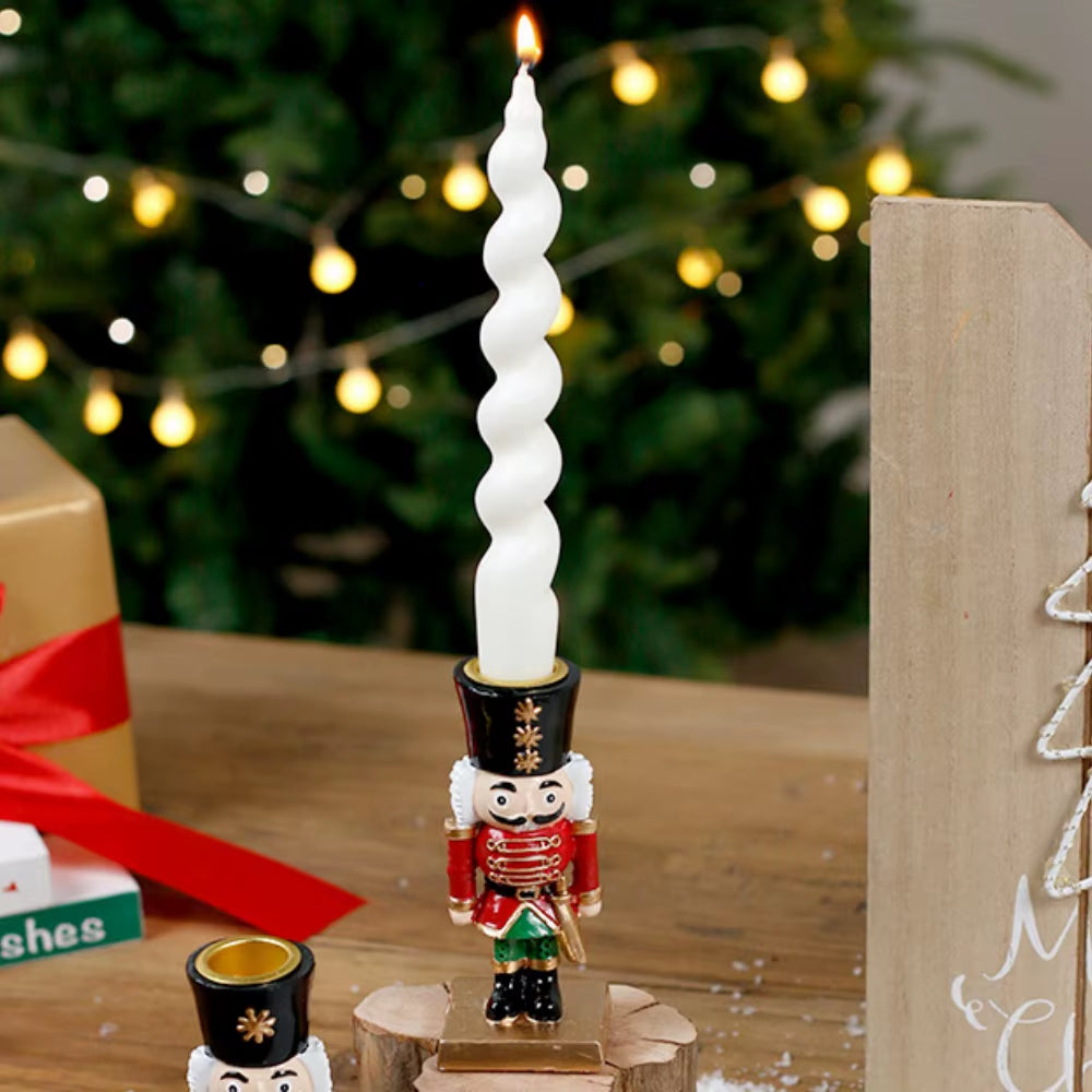 Charming Santa Claus Nutcracker Candle Holder Figurines - Perfect Indoor Christmas Tabletop Centerpieces!