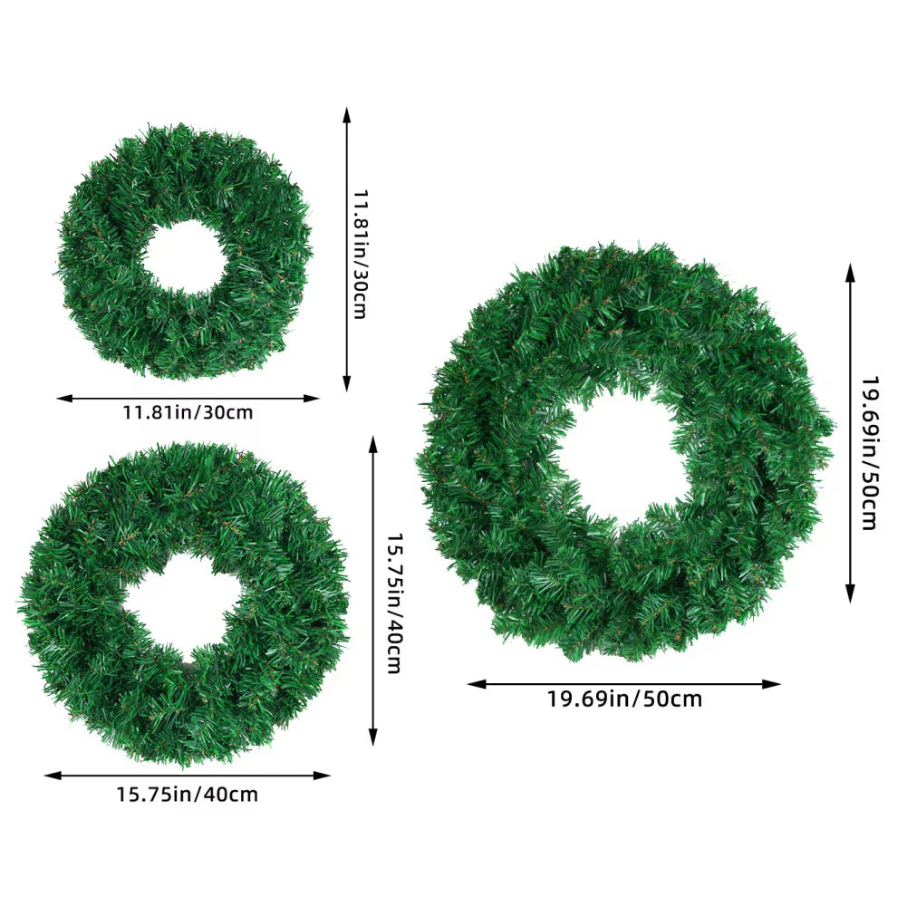 Seasonal Artificial Green Wreath - 30/40/50Cm PVC Wall Decor with Christmas Ribbon for Front Door & Fall Celebrations