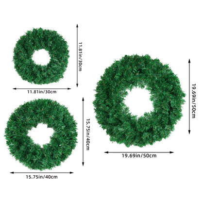 Seasonal Artificial Green Wreath - 30/40/50Cm PVC Wall Decor with Christmas Ribbon for Front Door & Fall Celebrations