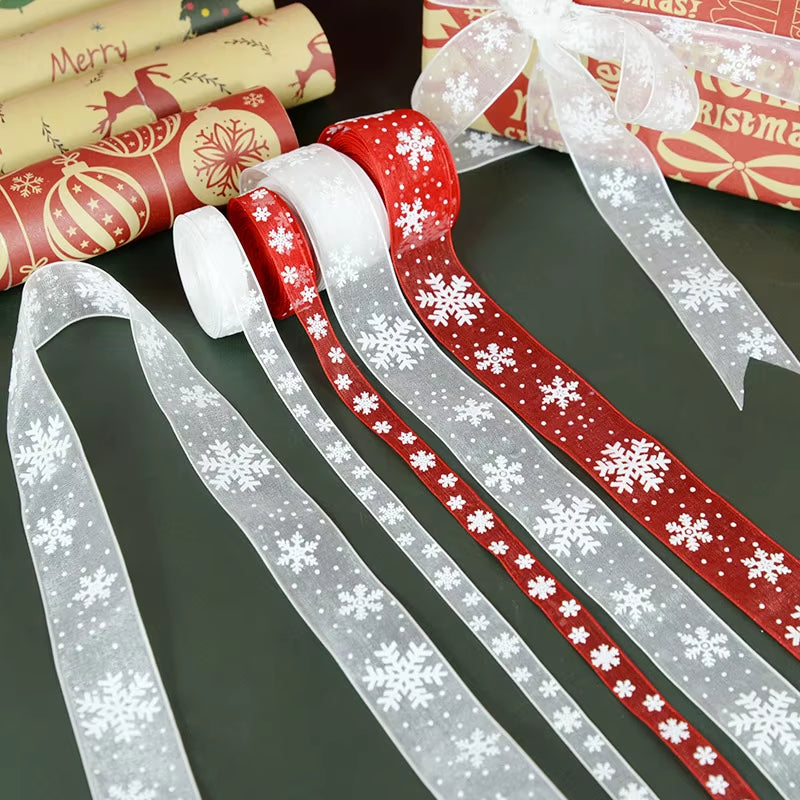 5M Christmas Satin Ribbons with Snowflake Pattern - Perfect for Gift Bows, DIY Crafts, and Holiday Decor