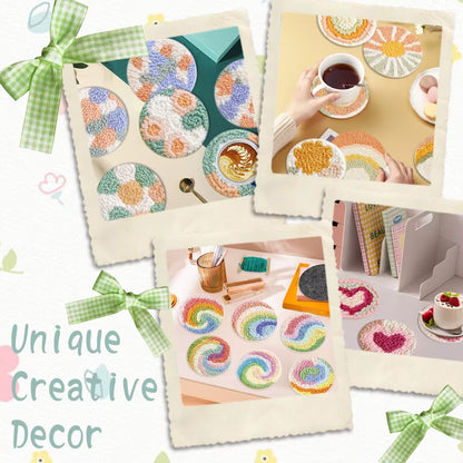 GATYZTORY 6-Piece Flower Punch Needle Coaster Kit - DIY Embroidery Craft Supplies for Stunning Tufted Coasters
