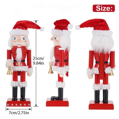 Festive 25CM Santa Claus Nutcracker Puppet - Charming Wooden Statue for Christmas & New Year Decor