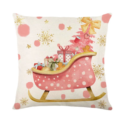 Charming 45Cm Pink Christmas Pillowcase with Santa Claus, Xmas Tree, and Elk - Perfect Holiday Decor for Sofa and Car!