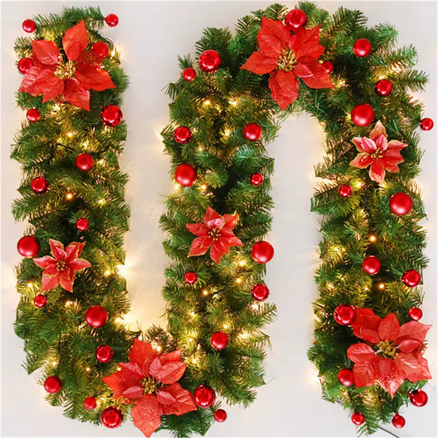 Vibrant 2.7M Christmas Garland Lights - 5 Color Rattan Wreath for Festive Mantels, Fireplaces, Stairs, Walls, and Doors