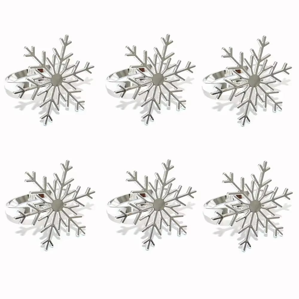 Elegant 6Pc Silver/Gold Snowflake Napkin Rings - Perfect for Christmas, New Year, Weddings, and Holiday Parties!