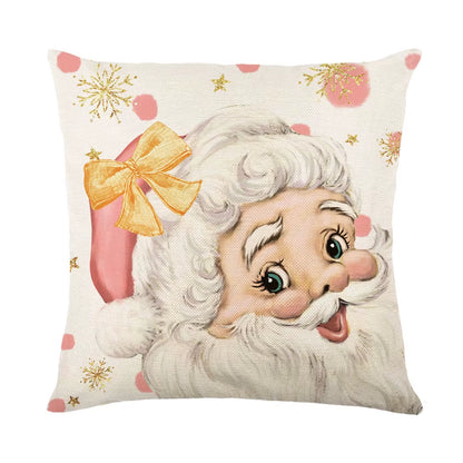 Charming 45Cm Pink Christmas Pillowcase with Santa Claus, Xmas Tree, and Elk - Perfect Holiday Decor for Sofa and Car!