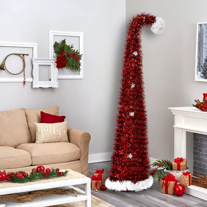 Scalable 1.5m Foldable Christmas Tree with Green Woolen Strips - Perfect Spiral Holiday Decoration!