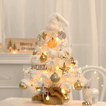 Stunning 50CM Snow-Covered LED Christmas Tree Set with Gold Ornaments - Perfect for Desktop or Window Display!