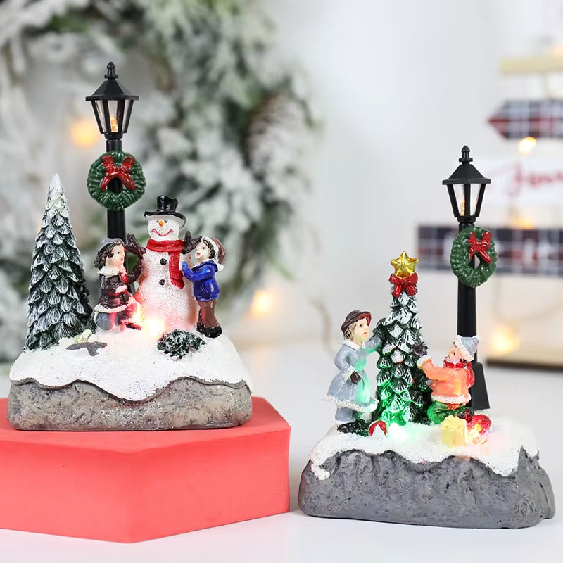Enchanting LED Christmas Village Ornaments - Santa Claus & Snowy Microlandscape Resin Figurines for Festive Decor & Holiday Gifting