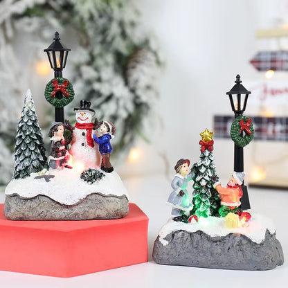 Enchanting LED Christmas Village Ornaments - Santa Claus & Snowy Microlandscape Resin Figurines for Festive Decor & Holiday Gifting