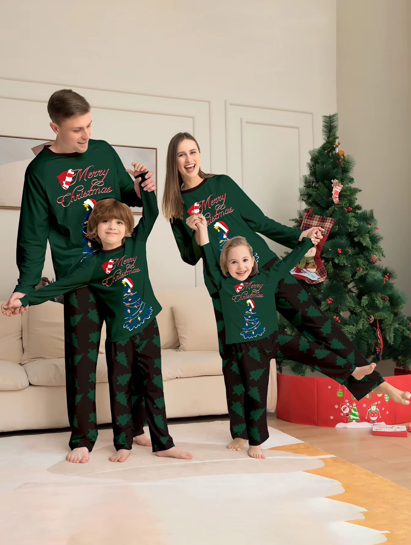 Matching Family Christmas Pajamas Set - Father, Mother, Kids, and Baby Top & Pants for Festive Homewear