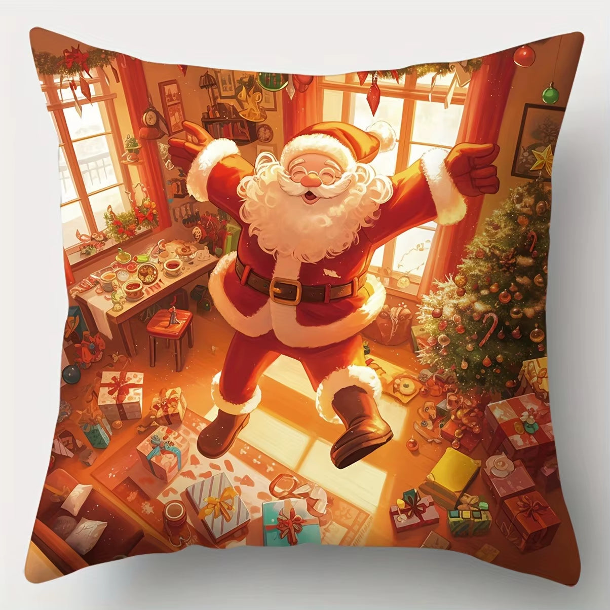 Cheerful Christmas Santa Claus Throw Pillow - Festive Sofa Cushion Cover for Holiday Decor & New Year Gifts