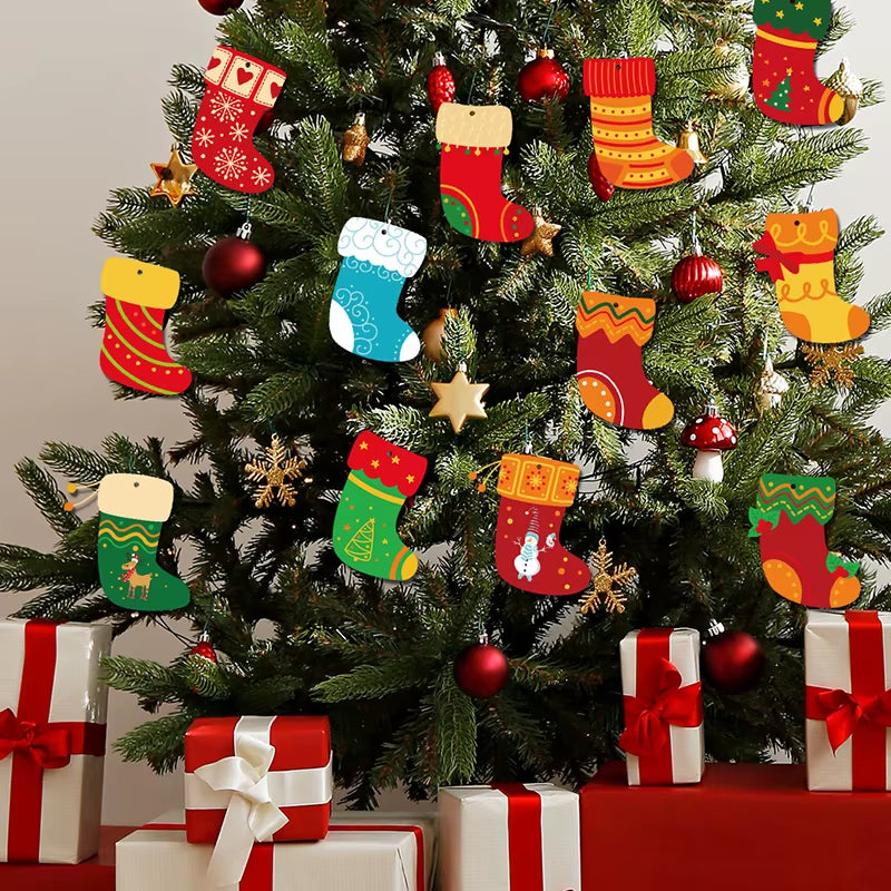 12Pcs Creative Christmas Stocking Hanging Decorations for Festive Party & Tree Scene
