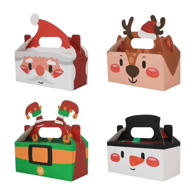 8Pcs Christmas Gift Boxes Kraft Paper/Plastic Candy Cookies Snack Boxes for Xmas New Year Party Biscuit Bag Noel Navidad
