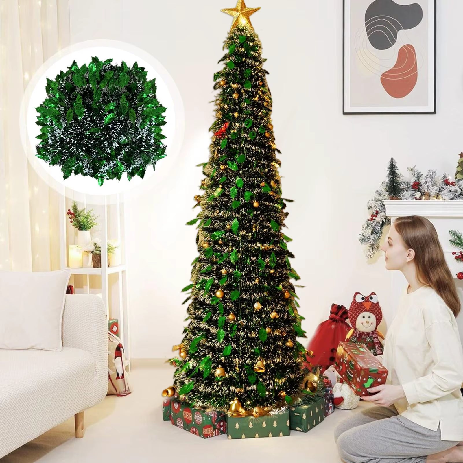 1.5M/5FT Foldable Telescopic Christmas Tree - Reusable Shining Bright Festive Decor for Joyful Parties