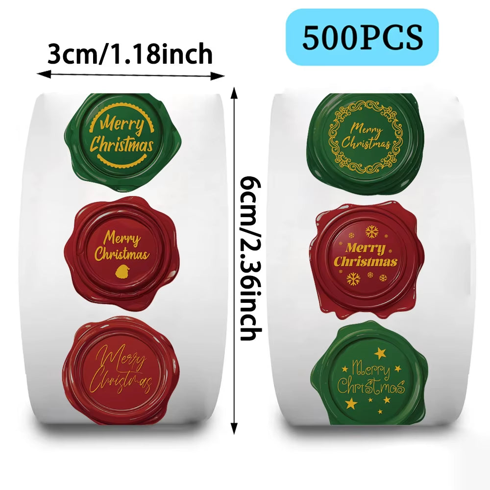 500PCS Festive Christmas Gift Stickers - Self-Adhesive Wax Seal Labels for Holiday Gift Wrapping & Party Decorations
