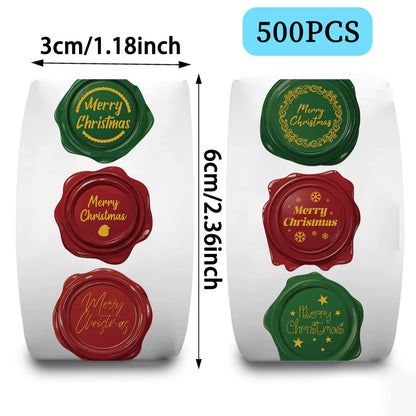 500PCS Festive Christmas Gift Stickers - Self-Adhesive Wax Seal Labels for Holiday Gift Wrapping & Party Decorations